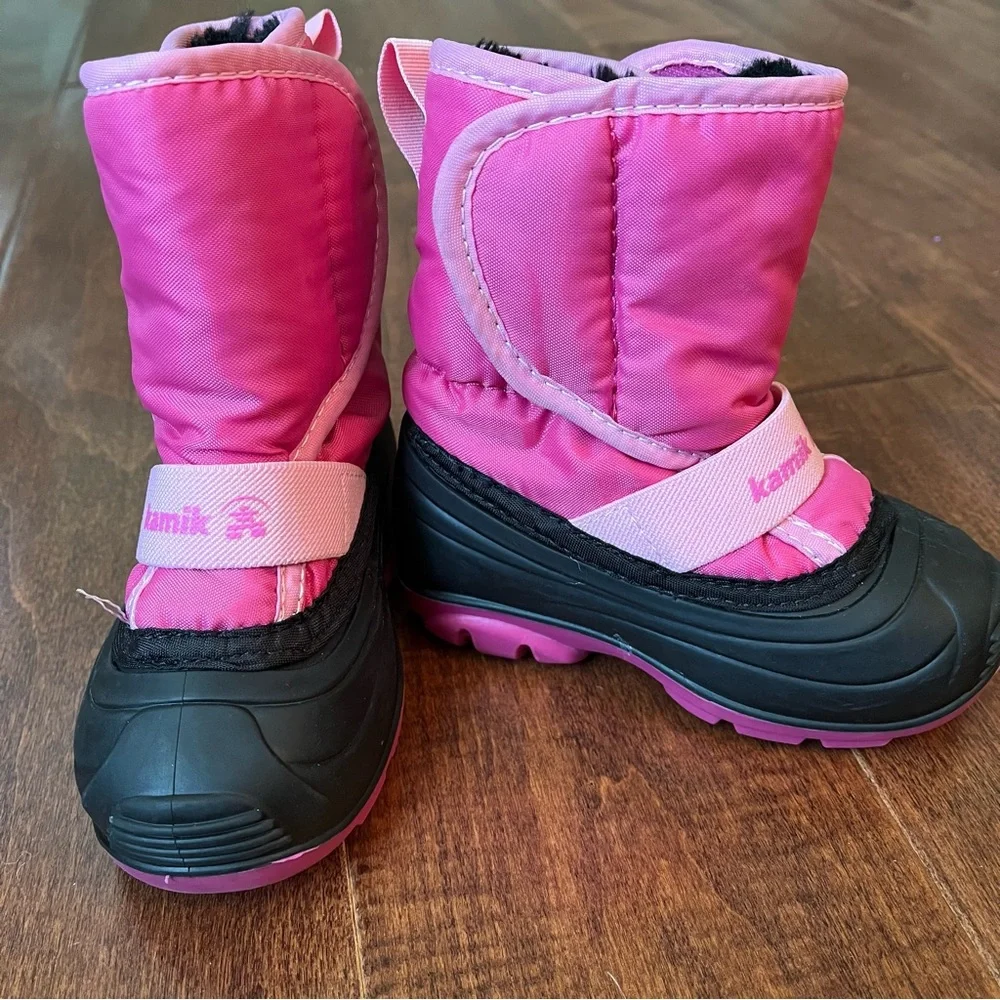 Kamik Girl’s Pink and Black Winter Snow Boots Size 6 Toddler